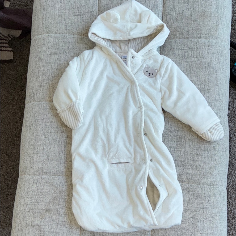 Carter's White Hooded Travel & Sleep Sack with Bear Patch